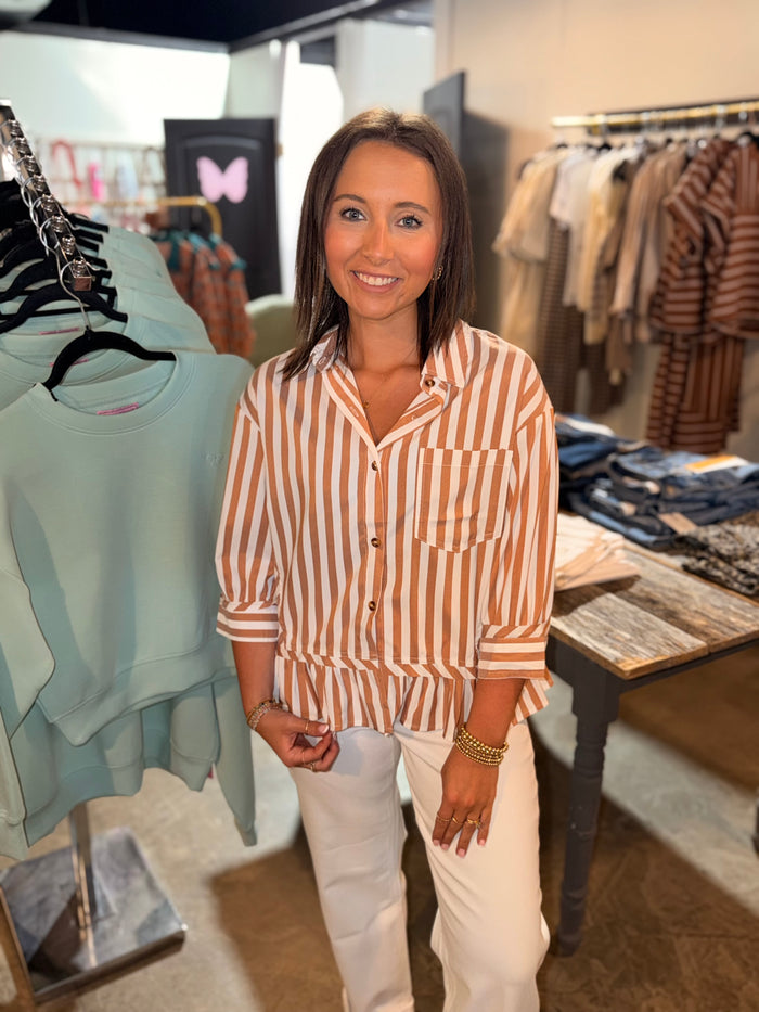 Neutral Ruffle Hem Blouse