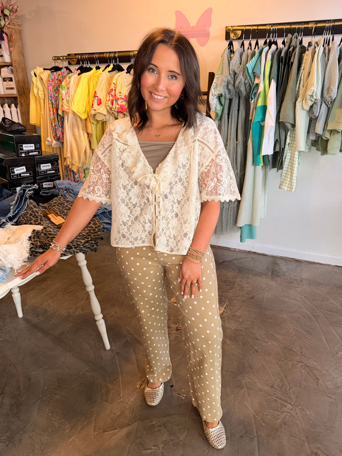 Oatmeal Polka Dot String Pant