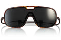 Ombraz Refugio armless sunglasses, tortoise frame with black-mirror lenses – front studio view