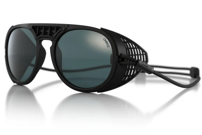 Ombraz Side Shields mounted on Dolomite armless sunglasses – angled studio view