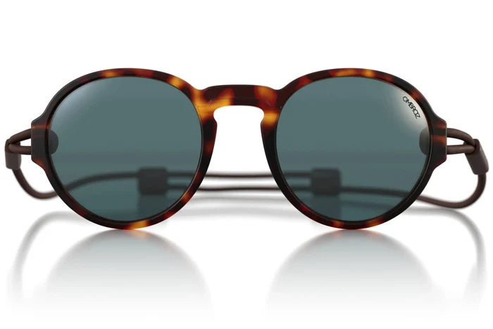 Ombraz Viale armless sunglasses, tortoise frame with grey lenses – front studio view