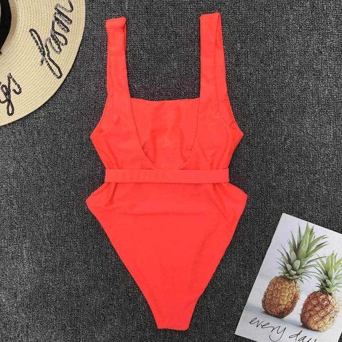 One Piece Belted Swimsuit - shop.livefree.co.uk
