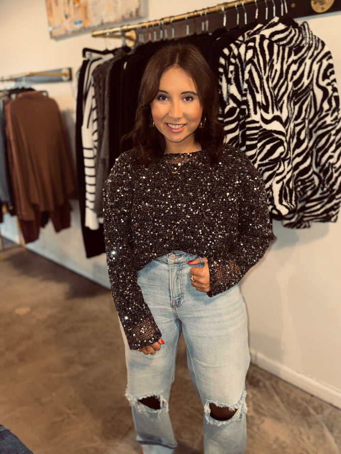 Open Knit Sequin Top