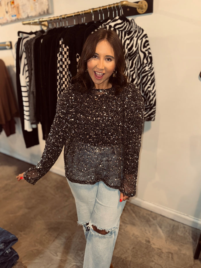 Open Knit Sequin Top