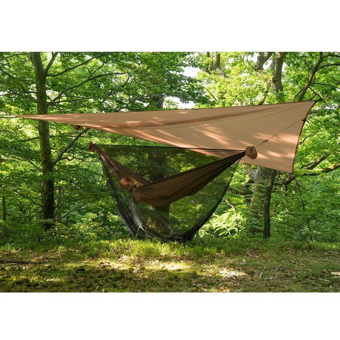 Outdoorline Hammock Mosquito Net – hammock and tarp pitched in the woods