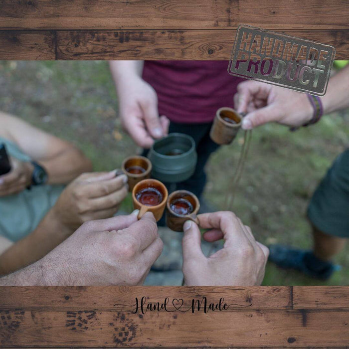 Outdoorline Handcrafted Wooden Shot Glass – friends toasting outdoors