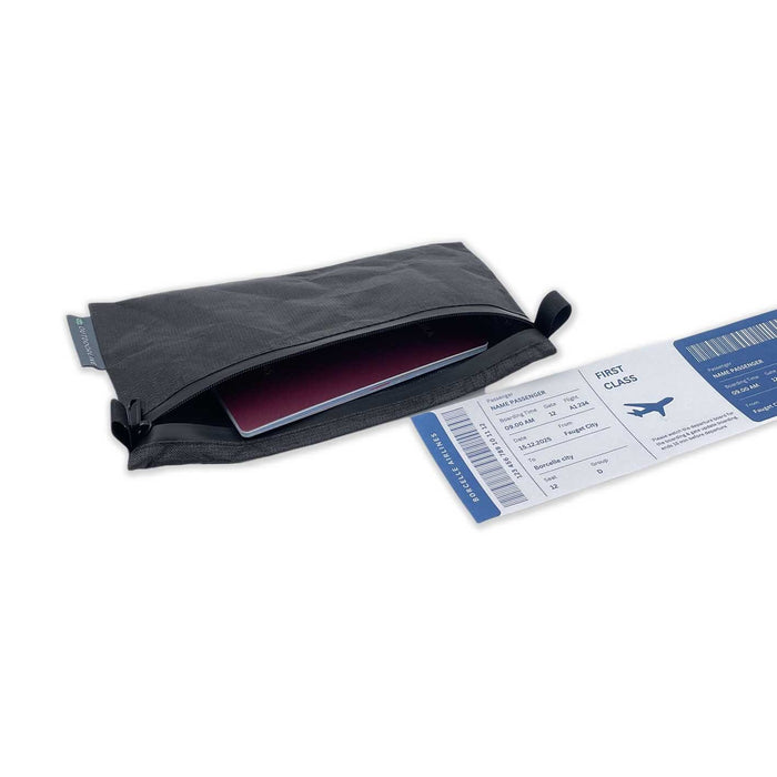 Outdoorline Ultralight Wallet Large Ultra – open, holding travel documents