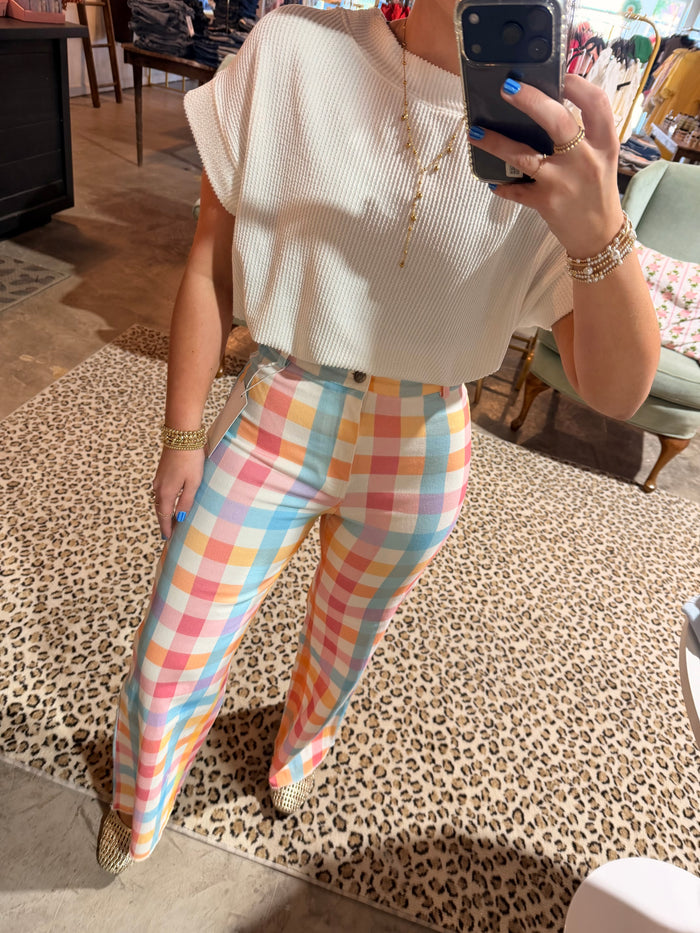 Pastel Gingham Stretch Jean