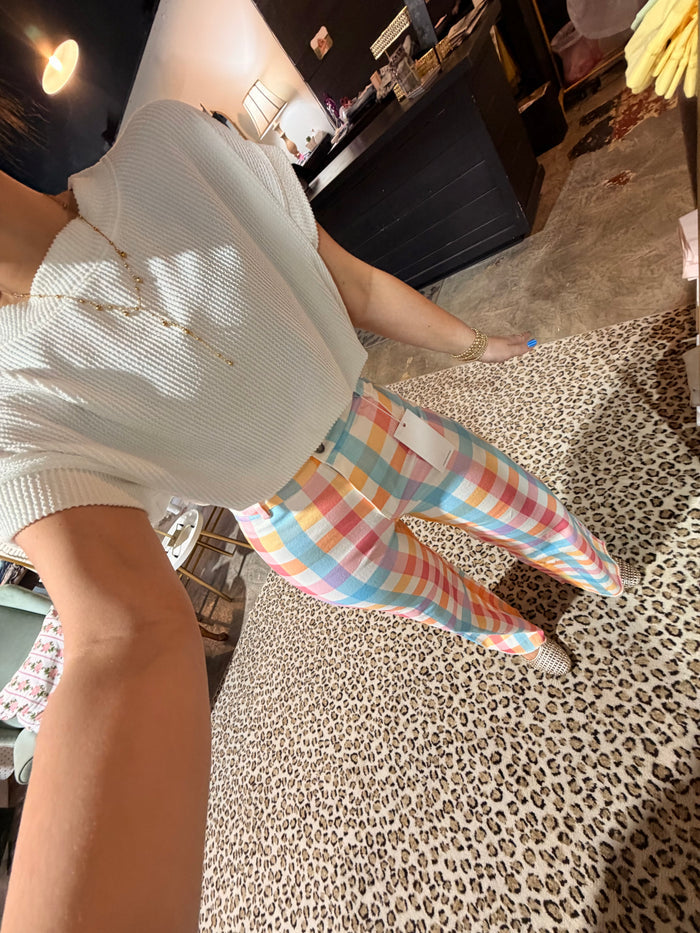 Pastel Gingham Stretch Jean