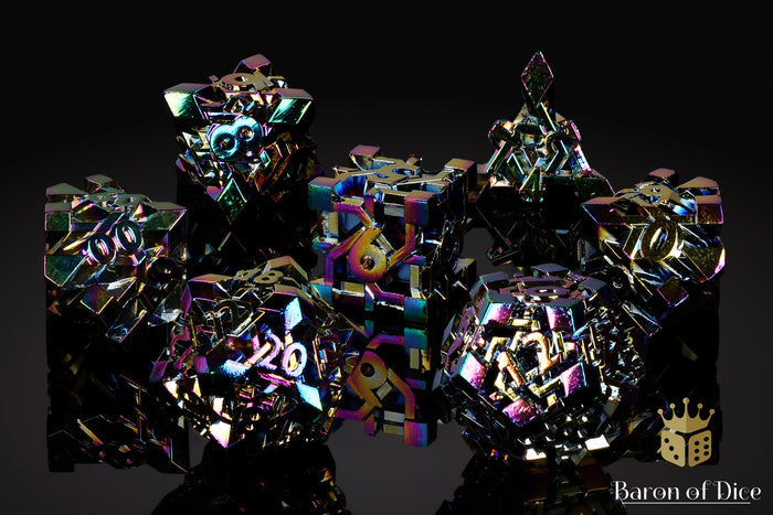 Pixelforge Prism Iridescent Metal RPG Dice Set | 7 Pieces