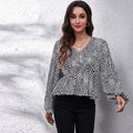 Plaid Print Waist V Neck Lantern Sleeve Elegant Blouse New For Women - Livefree