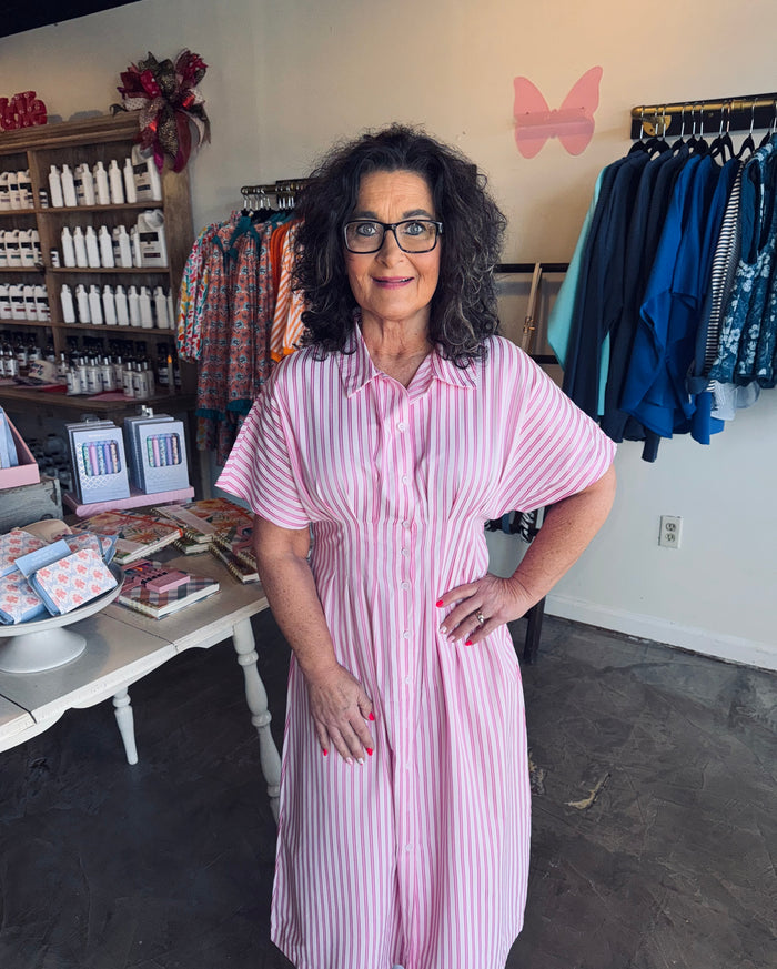 Pleated Striped Midi Dress