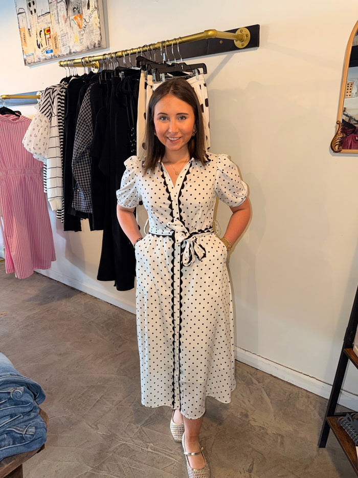 Polka Dot Scalloped Midi Dress