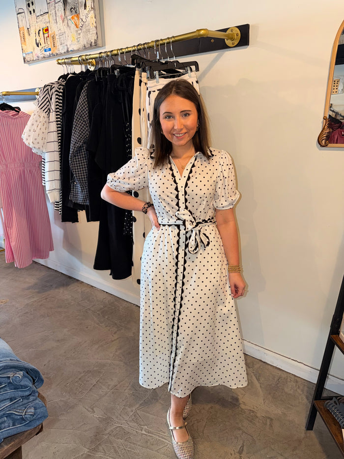 Polka Dot Scalloped Midi Dress