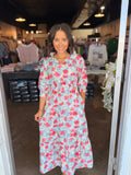 Red Floral High Collar Dress