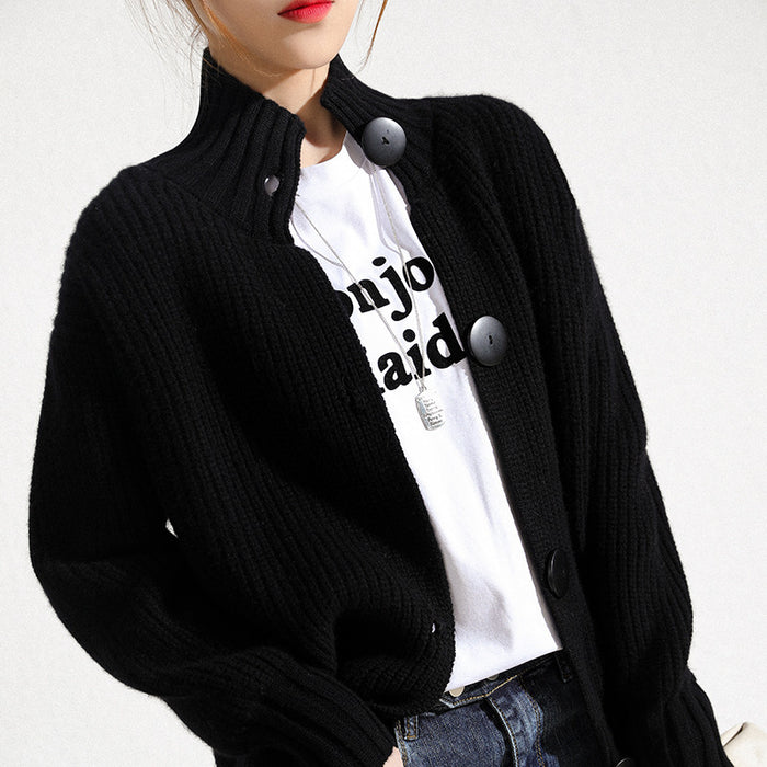 Retro Wool Cardigan Women's Short Long Sleeve Korean Style