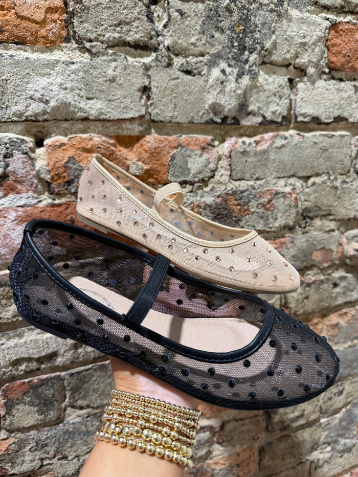 Rhinestone Mesh Ballerina Flats