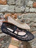Rhinestone Mesh Ballerina Flats