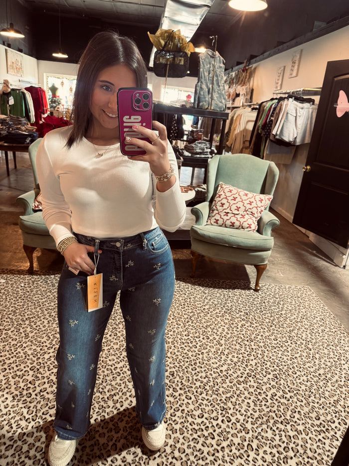 Risen Floral Embroidered Jean