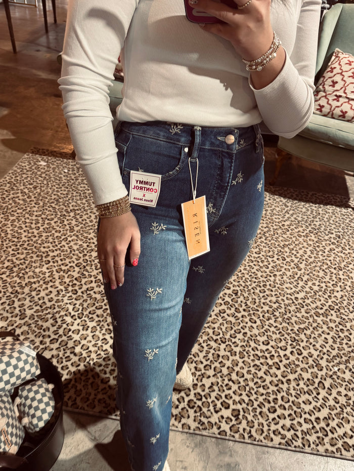 Risen Floral Embroidered Jean