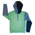 Sambob Alpha 90 Hoodie 1/2 Zip in sage green – flat-lay front view, grey-and-black hood, navy sleeve