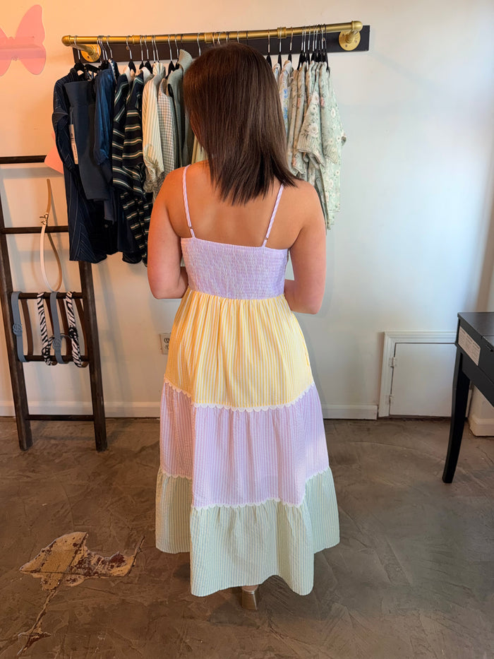 Scalloped Tiered Pastel Maxi Dress