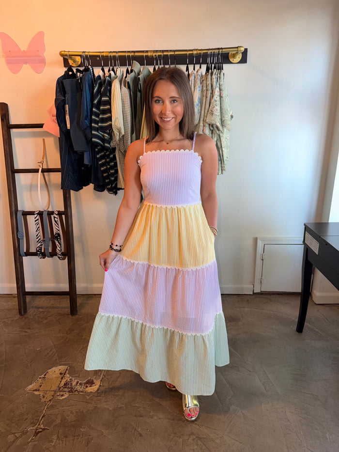 Scalloped Tiered Pastel Maxi Dress