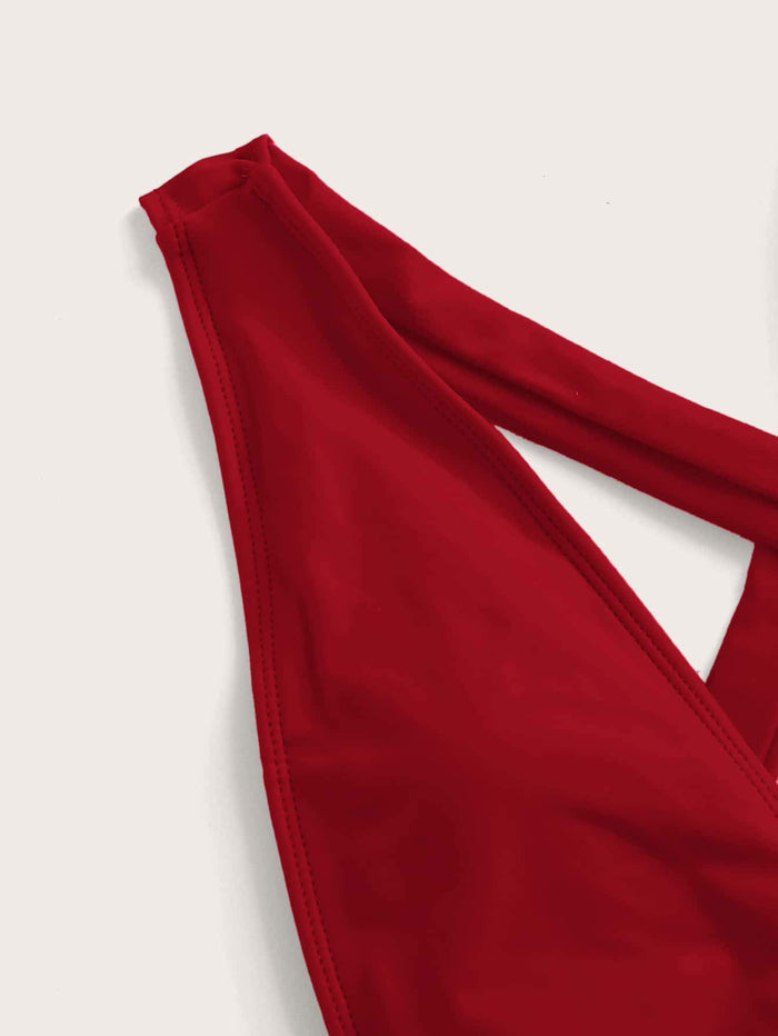 Self Tie Plunging One Piece Swimsuit - shop.livefree.co.uk