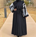Sequins sleeves open abaya with belt. - Livefree
