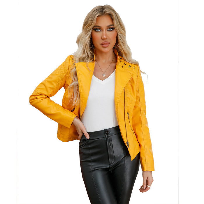 Slim Fit Thin Leather Coat Women's Motorcycle Clothing