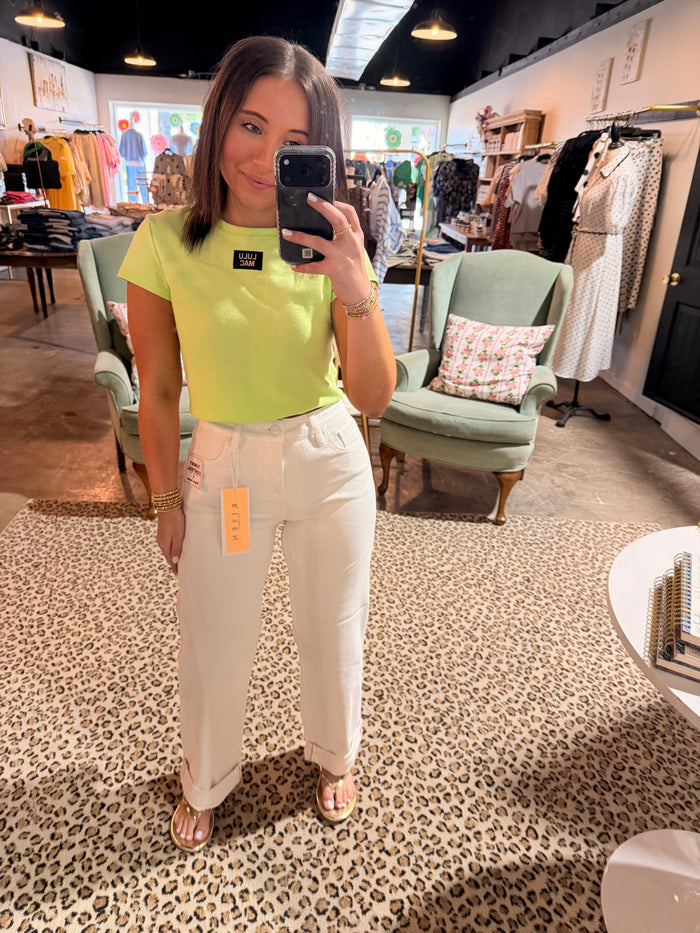 Slouchy White Cuffed Jean