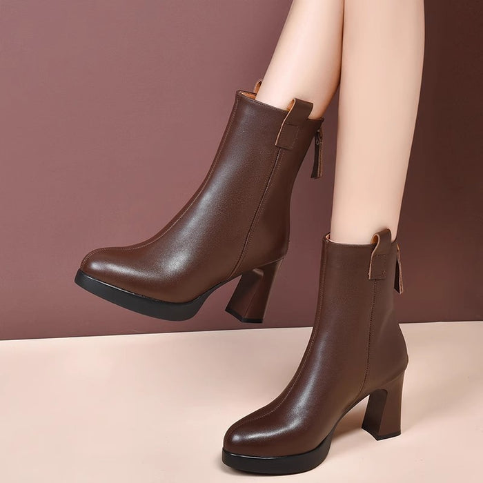 Soft Leather High Heel Boots Female Plus Velvet Genuine Leather - Livefree