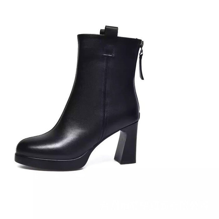 Soft Leather High Heel Boots Female Plus Velvet Genuine Leather - Livefree