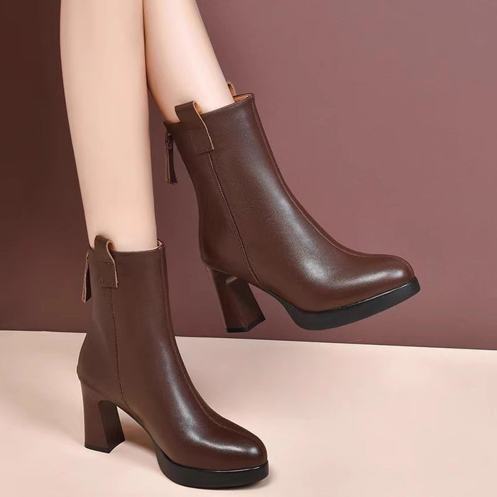 Soft Leather High Heel Boots Female Plus Velvet Genuine Leather - Livefree