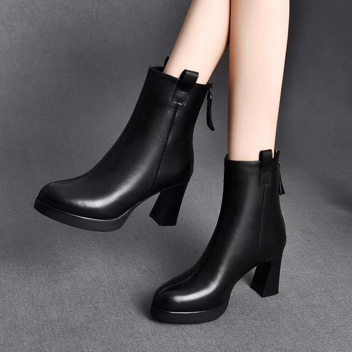 Soft Leather High Heel Boots Female Plus Velvet Genuine Leather - Livefree