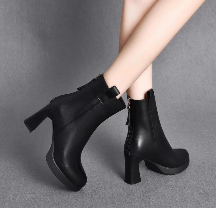 Soft Leather High Heel Boots Female Plus Velvet Genuine Leather - Livefree