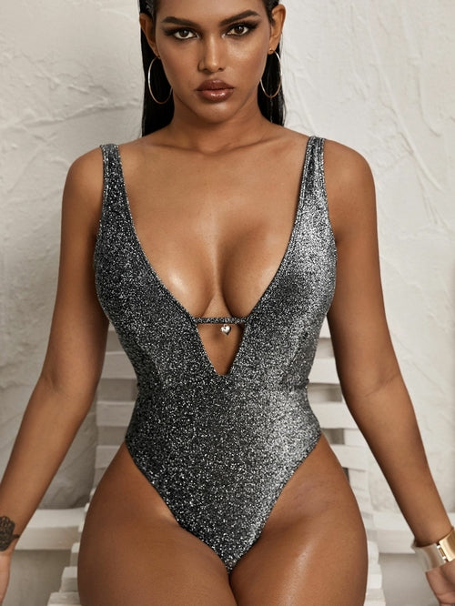 Sparkly Glitter Open Back One Piece Swimsuit - shop.livefree.co.uk