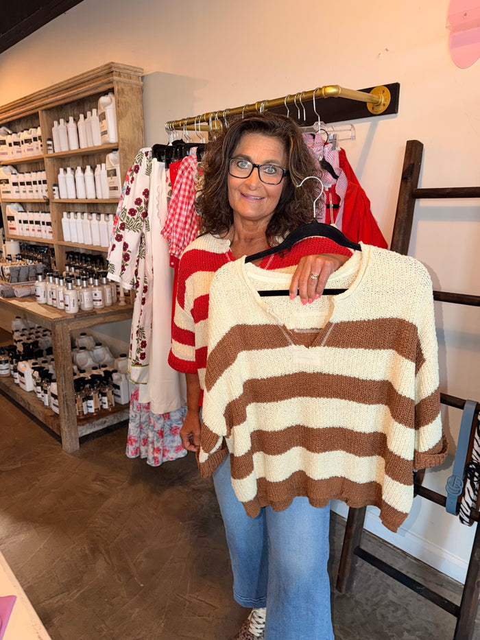 Split Neck Stripe Sweaters
