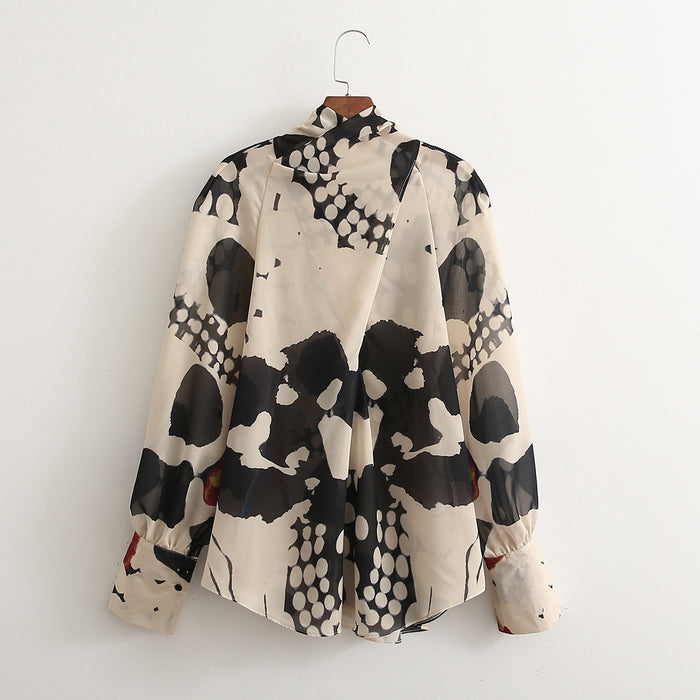 Spring New Women's Fashion Casual Holiday Long Sleeve Bowknot Print Shirt - Livefree