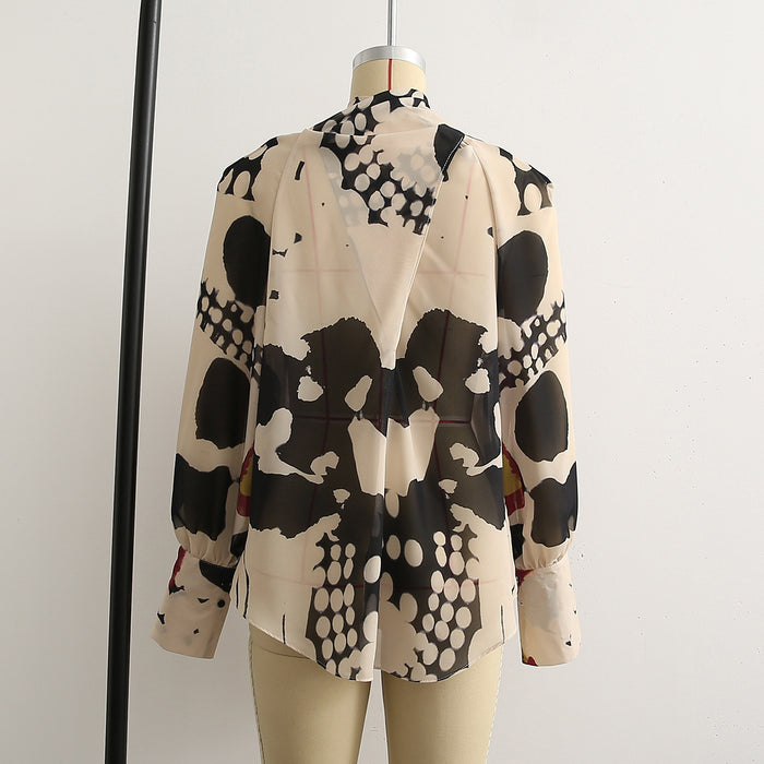 Spring New Women's Fashion Casual Holiday Long Sleeve Bowknot Print Shirt - Livefree