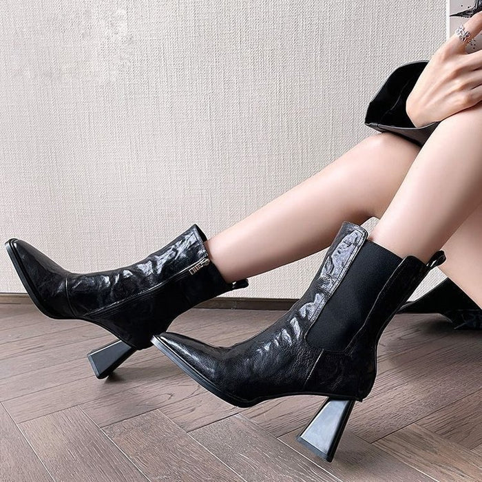 Square Head Boots With Chunky Heels Women - Livefree