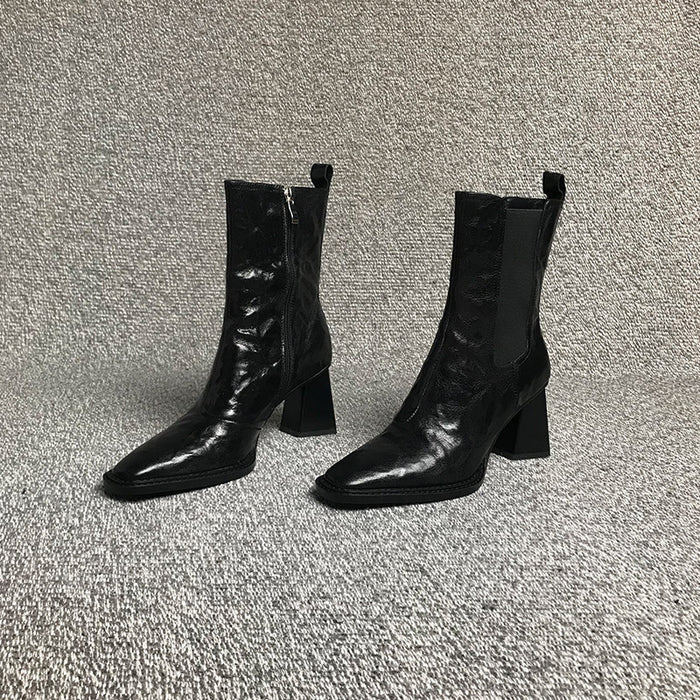Square Head Boots With Chunky Heels Women - Livefree