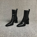 Square Head Boots With Chunky Heels Women - Livefree