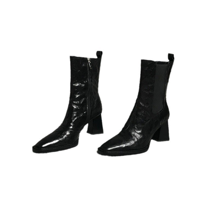 Square Head Boots With Chunky Heels Women - Livefree