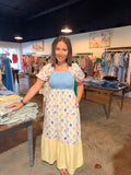 Square Neck Mix Pattern Maxi Dress
