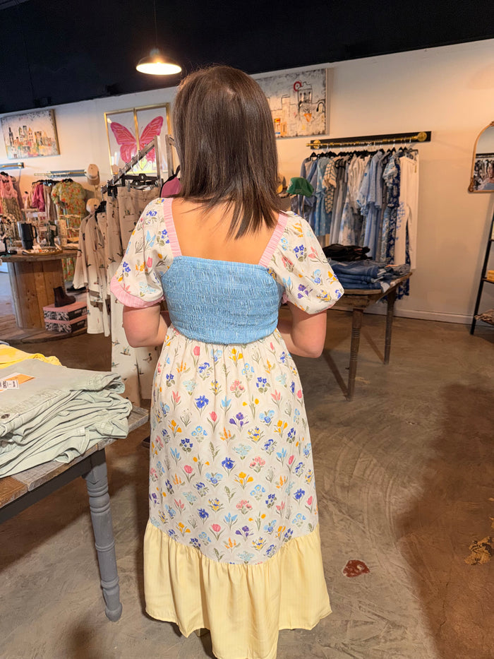 Square Neck Mix Pattern Maxi Dress