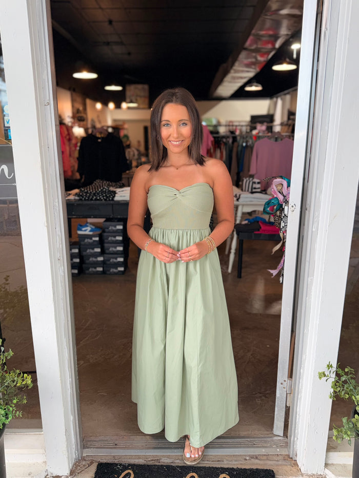 Strapless Twist Olive Dress