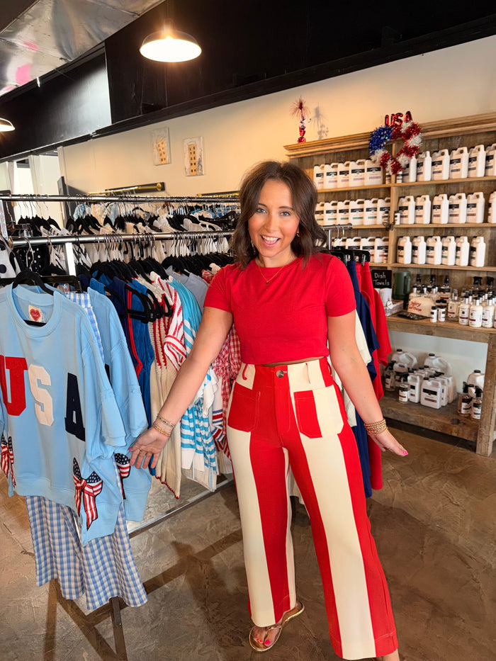 Stretch Red Stripe Pants