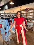 Stretch Red Stripe Pants