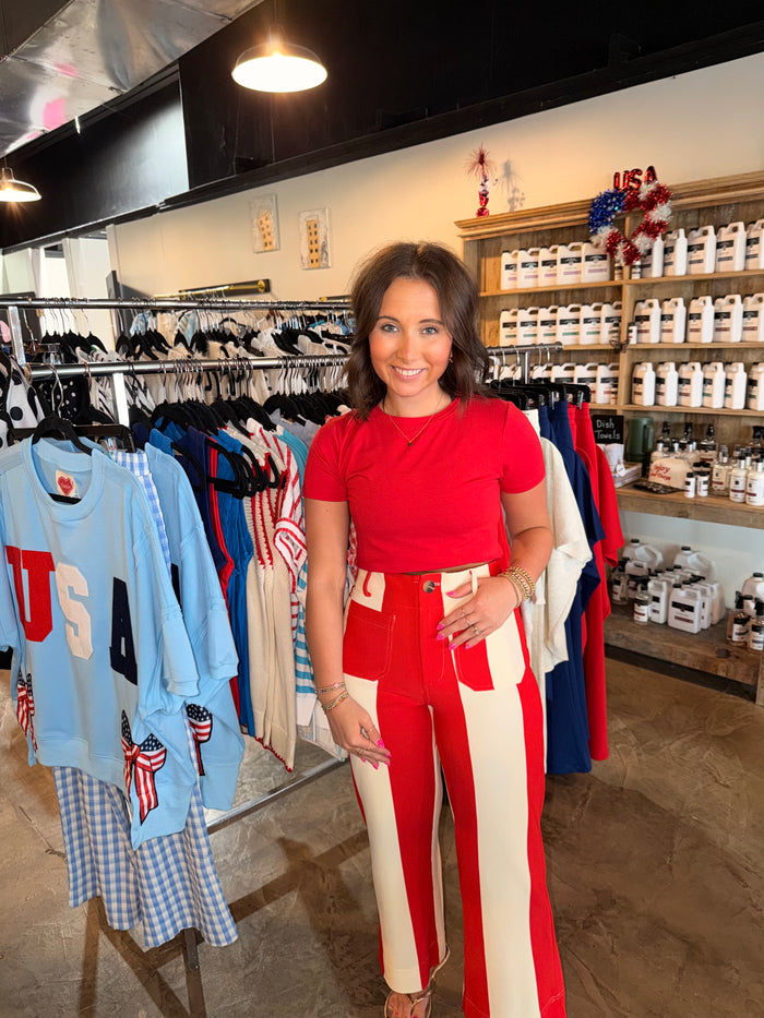 Stretch Red Stripe Pants